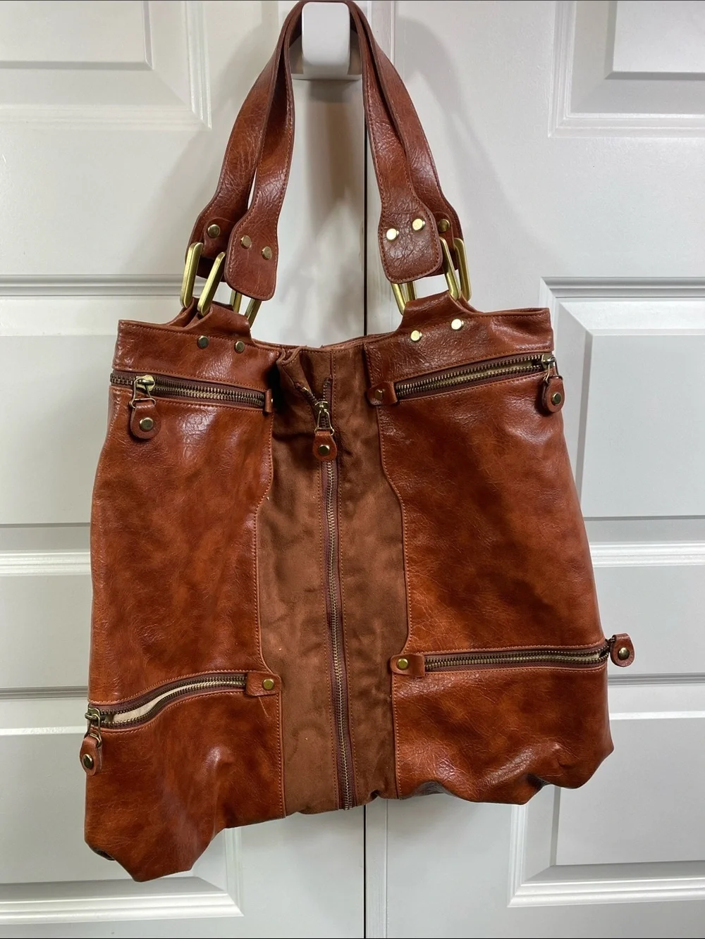 Jimmy Choo Vintage Mona Tote Bag Calfskin Leather Suede Lining Excellent 16x17